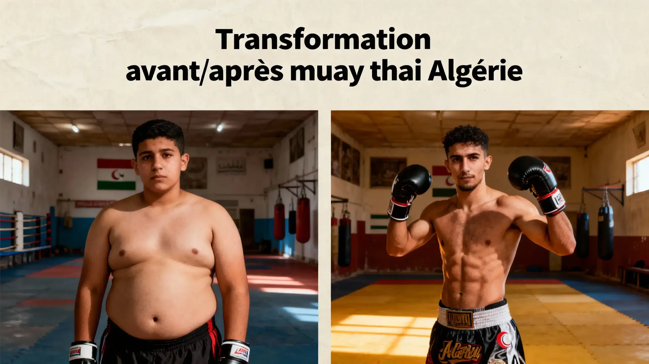 Muay Thai Algérie : Guide Complet 2026 pour Débuter 2 Courda – Équipements Sport & Fitness en Algérie Transformation physique muay thai Algérie avant après perte graisse musculation confiance Courda