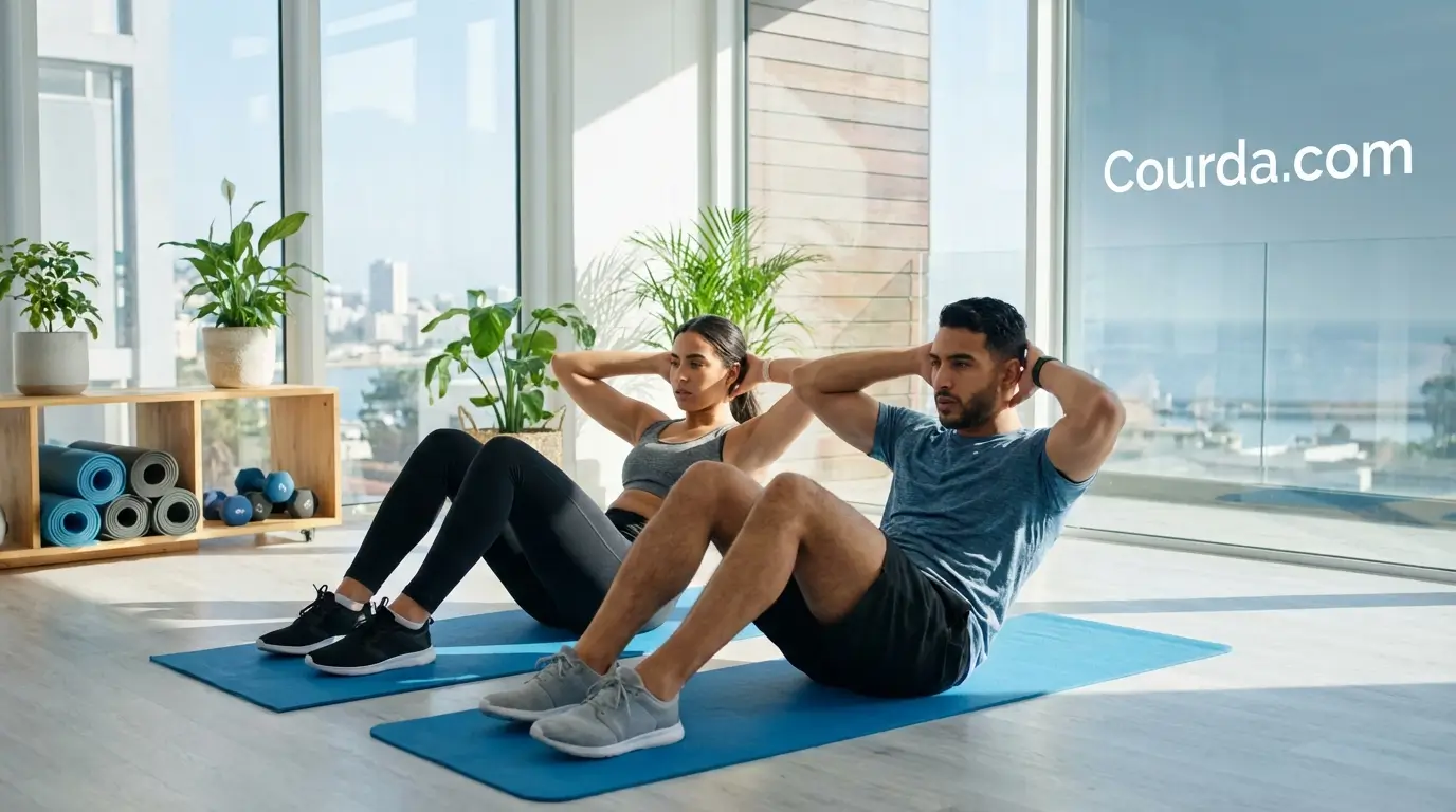 Crunch Algérie abdos sculptés technique correcte homme femme appartement fitness avec tapis gym