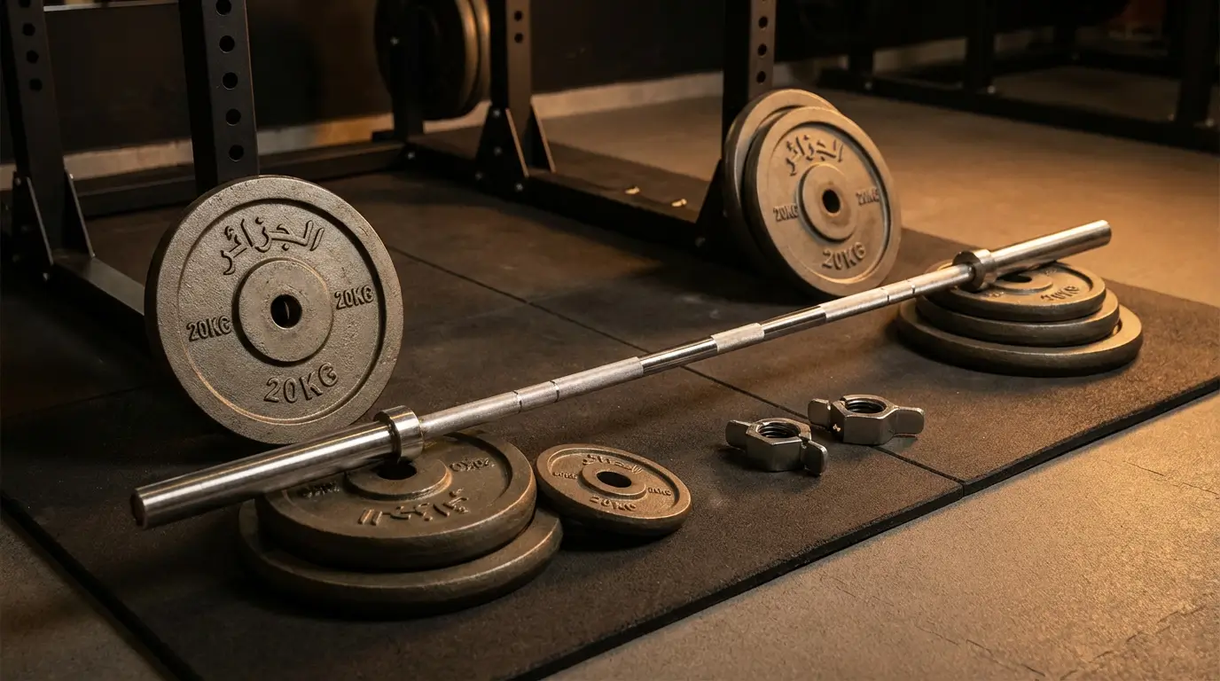 Barbell Row Algérie 2026 : Guide Technique + Programme 3 Courda – Équipements Sport & Fitness en Algérie Équipement barbell row en Algérie avec barre olympique 20 kg disques de fonte et tapis de protection pour musculation dos