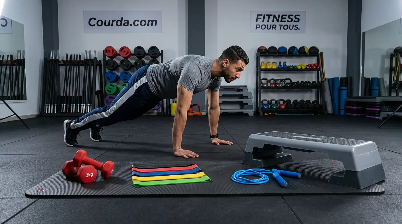 Burpees Algérie 2026 : Guide Technique + Programme Efficace 6 Courda – Équipements Sport & Fitness en Algérie Équipement burpees Courda Algérie tapis gym haltères bandes résistance corde sauter step aerobic