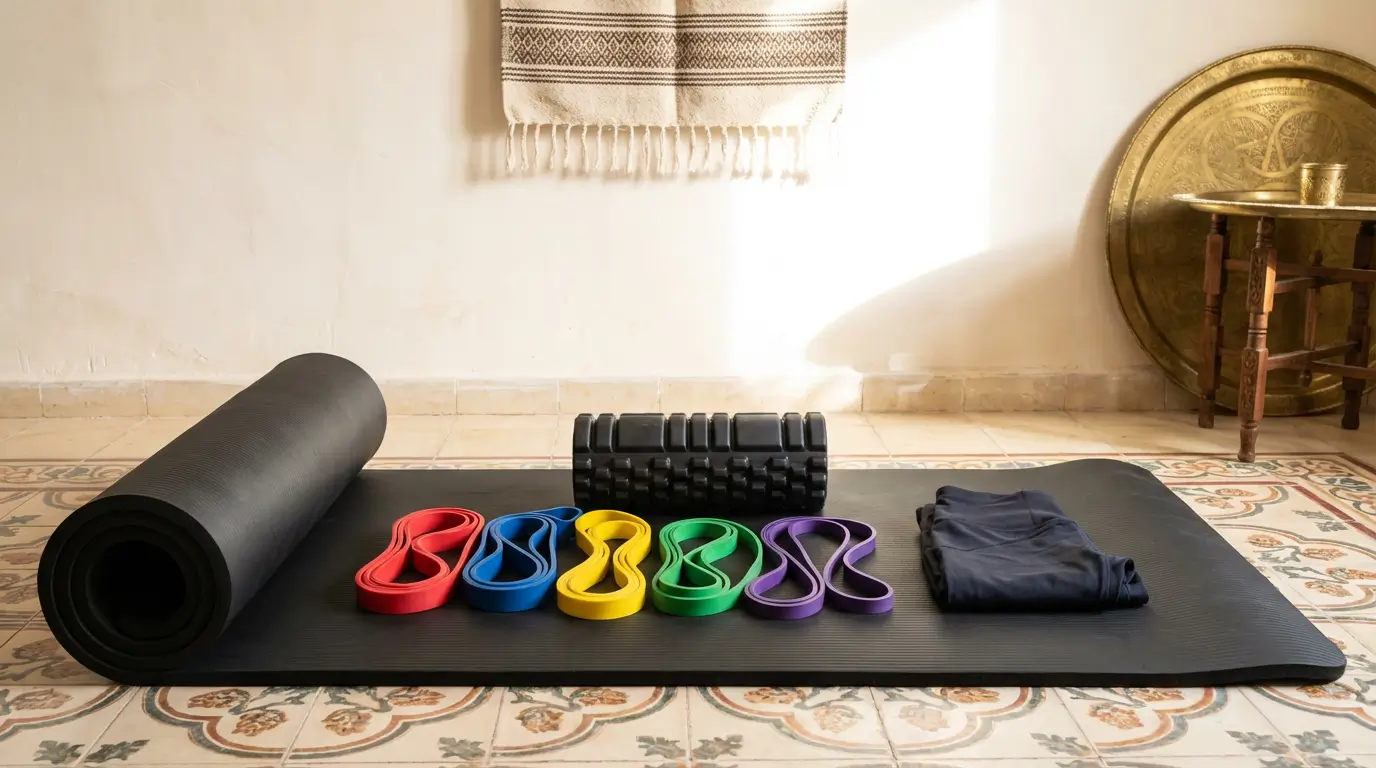 Stretching Algérie 2026 : Guide Complet + Exercices 3 Courda – Équipements Sport & Fitness en Algérie Équipement de stretching à domicile en Algérie avec tapis de yoga NBR, bandes élastiques et rouleau de massage pour améliorer la souplesse