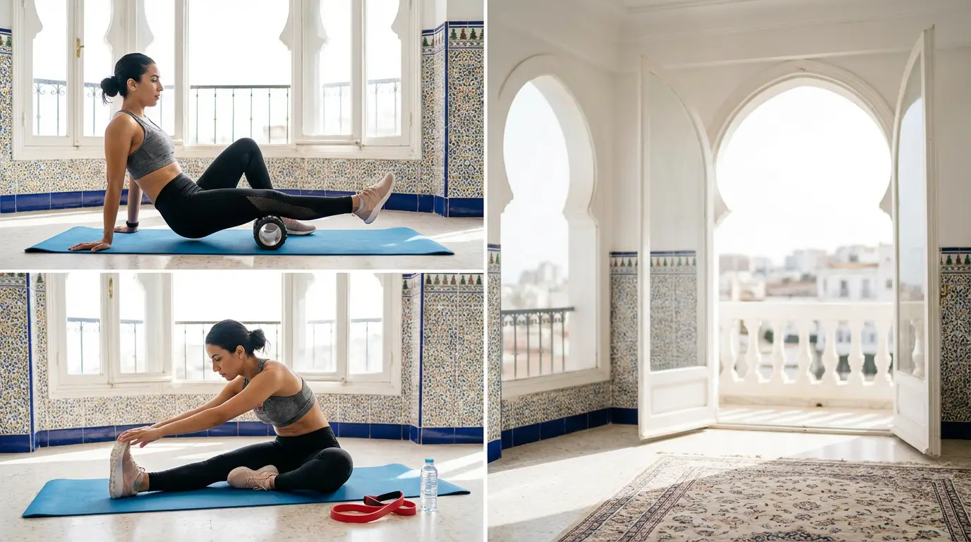 Récupération Sportive Algérie 2026 : 7 Techniques Efficaces 4 Courda – Équipements Sport & Fitness en Algérie Étirements et auto-massage avec rouleau de massage pour améliorer la récupération musculaire après entraînement en Algérie