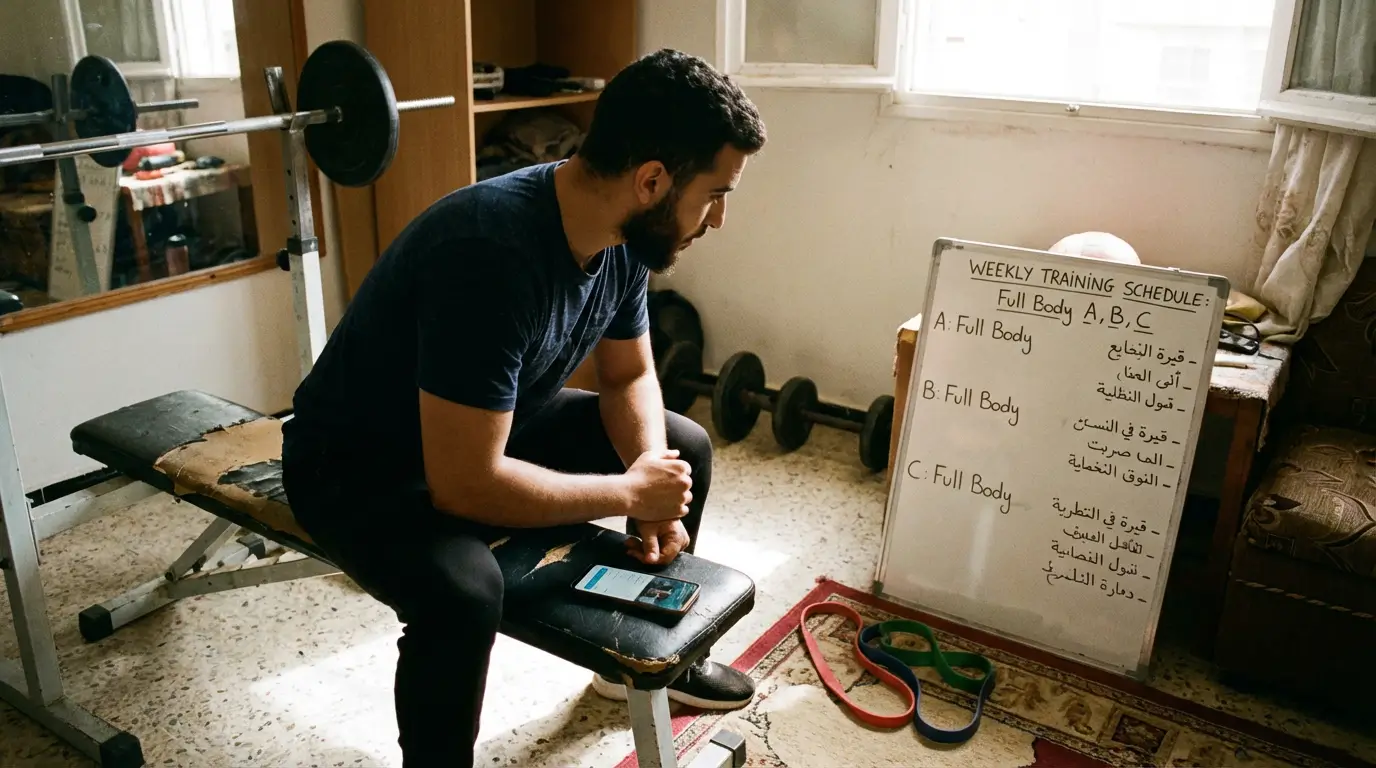 Salle de Musculation Algérie 2026 : Guide Complet + Setup 4 Courda – Équipements Sport & Fitness en Algérie Planning hebdomadaire salle de musculation débutant avec séances full body et équipements maison en Algérie