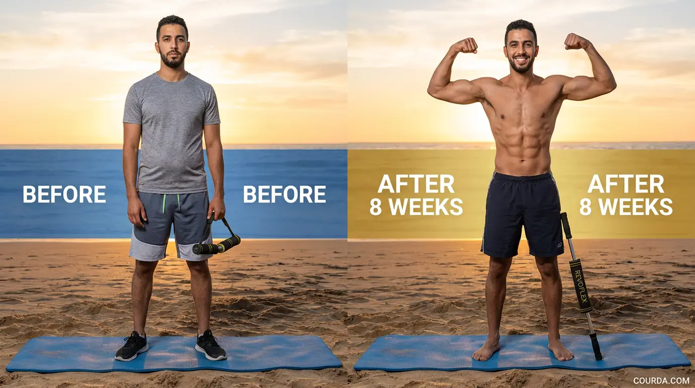 Crunch Abdos Algérie 2026 : Guide Complet + Programme 5 Courda – Équipements Sport & Fitness en Algérie Résultats crunch Algérie avant après 8 semaines abdos sculptés ventre plat transformation homme