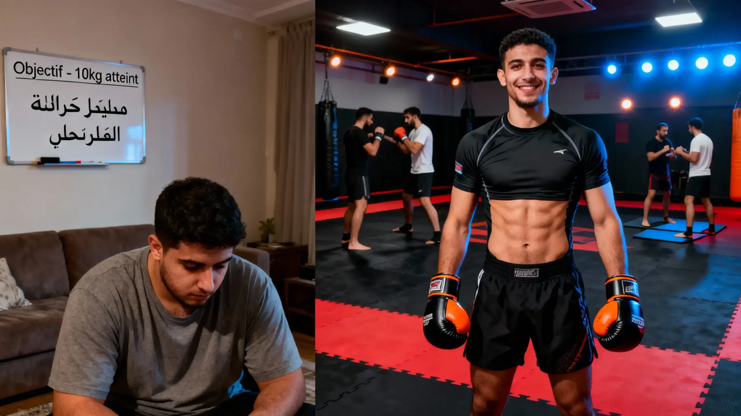 MMA Algérie 2026 : Guide Complet pour Débuter + Équipement 8 Courda – Équipements Sport & Fitness en Algérie Transformation physique et mentale grâce au MMA en Algérie, montrant l’évolution d’un pratiquant plus sec, plus confiant et motivé après plusieurs mois d’entraînement.