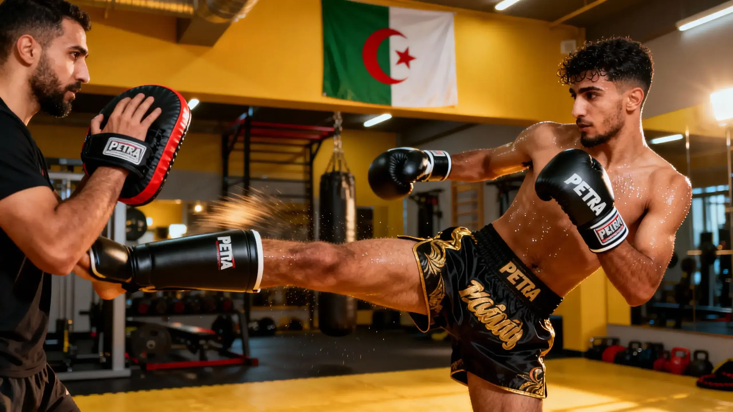 Muay Thai Algérie : Guide Complet 2026 pour Débuter 5 Courda – Équipements Sport & Fitness en Algérie Technique high kick boxe thaïlandaise Algérie entraînement paos salle sport gants protège-tibias débutants