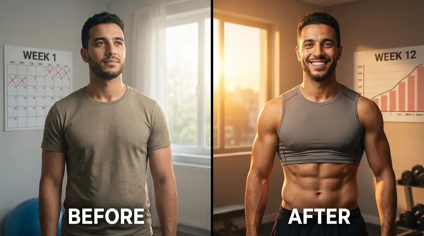 Abdos Algérie 2026 : Guide Complet + Programme Efficace 5 Courda – Équipements Sport & Fitness en Algérie Résultats abdos visibles Algérie avant après 12 semaines programme efficace Courda