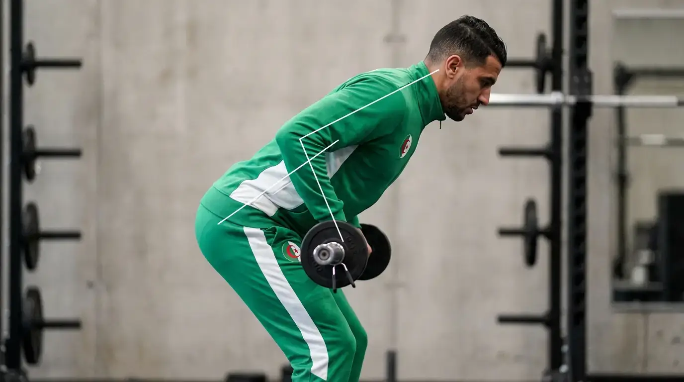 Bent Over Row Algérie 2026 : Guide Complet + Programme 1 Courda – Équipements Sport & Fitness en Algérie Technique correcte bent over row Algérie position torse penché 45 degrés tirage horizontal musculation dos
