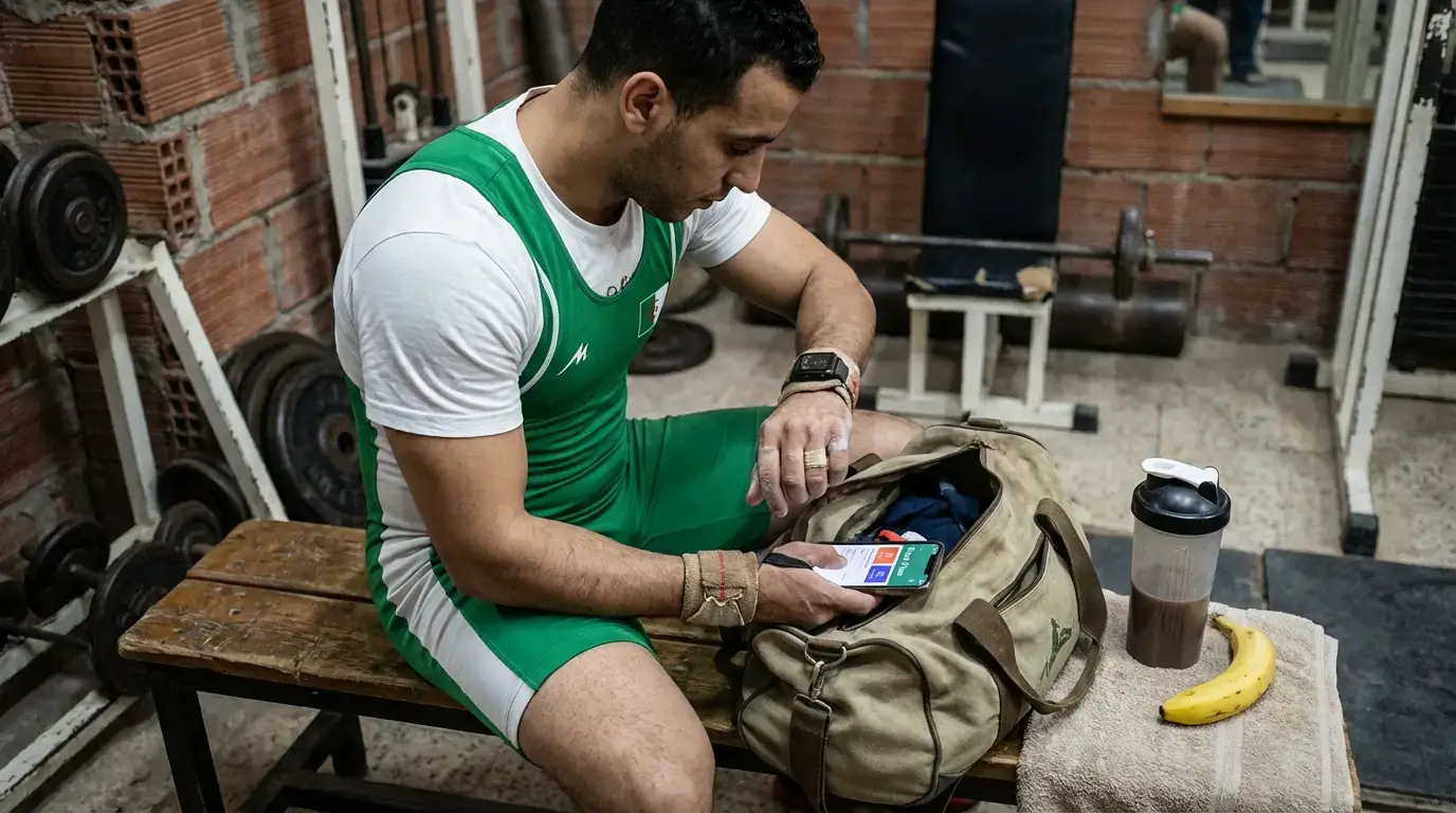 Équilibre Alimentaire Sport Algérie 2026 : Guide Complet 1 Courda – Équipements Sport & Fitness en Algérie Sportif algérien organisant le timing de ses repas protéinés et glucidiques autour de l’entraînement pour un meilleur équilibre alimentaire