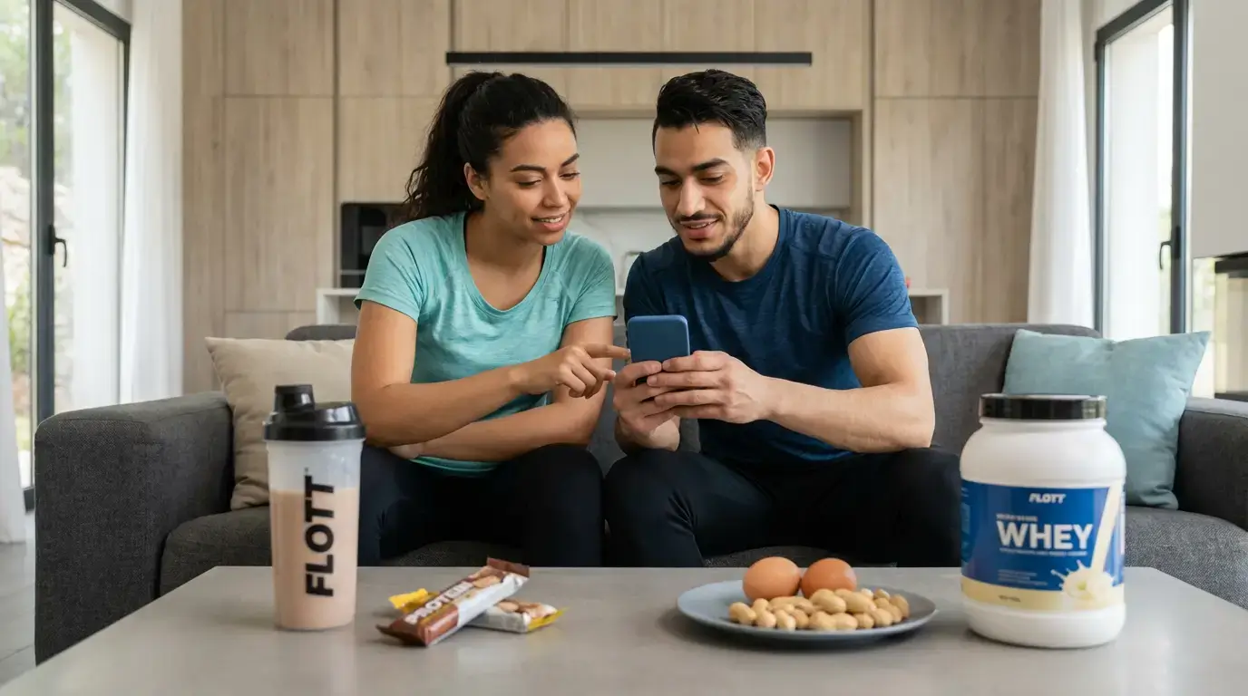 Aliments Riche en Protéines Algérie 2026 : Guide Complet 2 Courda – Équipements Sport & Fitness en Algérie Sportifs algériens utilisant whey shaker FLOTT et barres protéinées pour compléter leurs aliments riche en protéines et améliorer leurs résultats